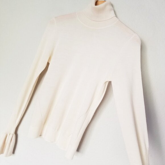 Veronica Beard 100% Merino Wool Turtleneck Tol Bell Sleeve Sweater S Cream Ivory - Picture 8 of 13